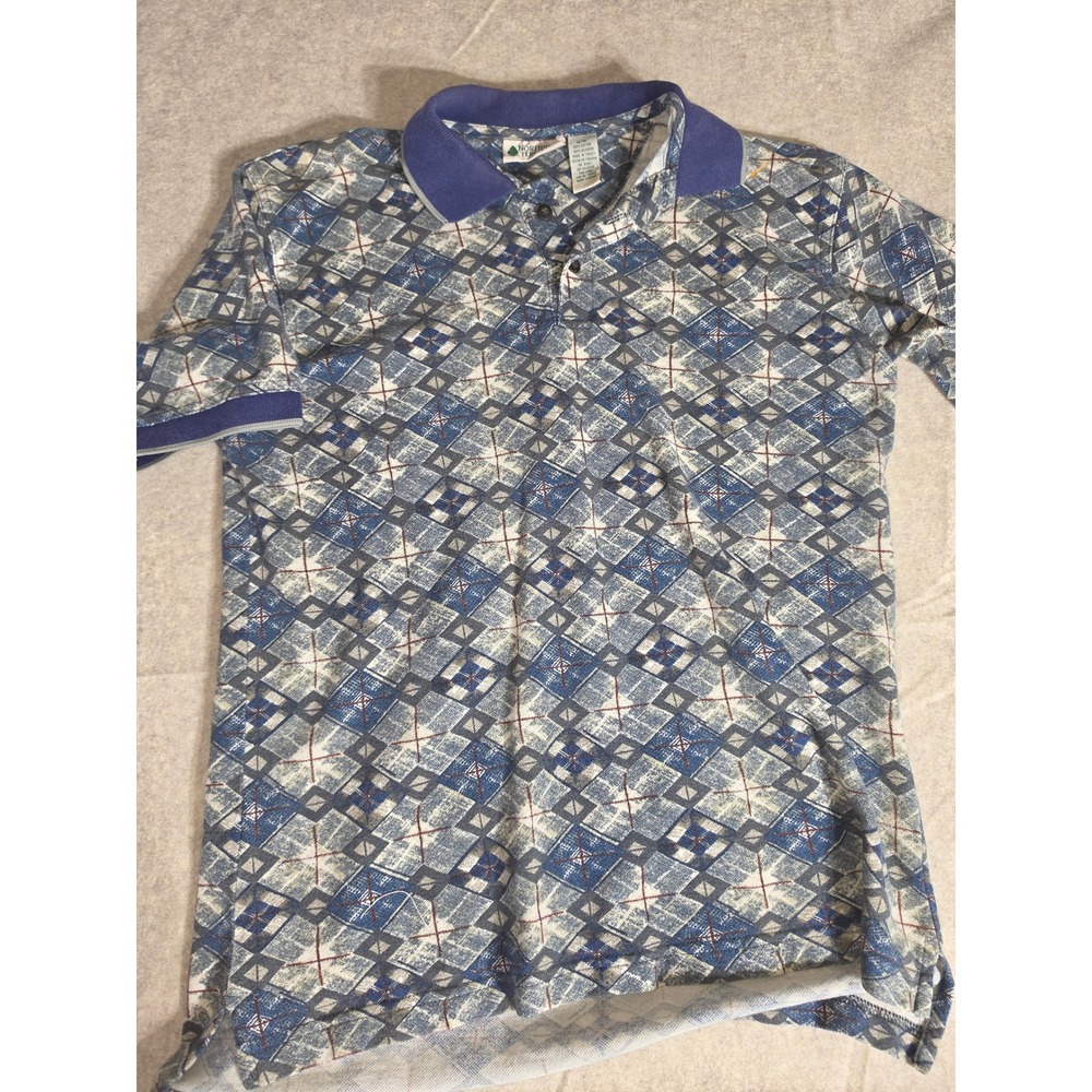 Northwest Territory Mens Blue Geometric Diamond Print Cotton Polo Shirt Size M